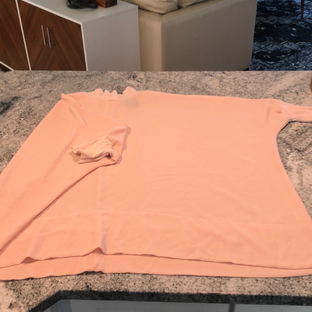 Peach chiffon mock with zip back